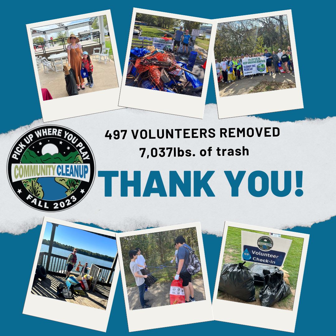 Thank you graphic with picture of volunteers removing litter with text 497 volunteers removed 7,078 pounds of trash 