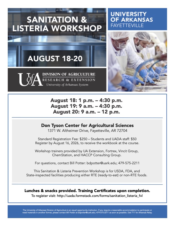 Event flyer for a sanitation & Listeria workshop