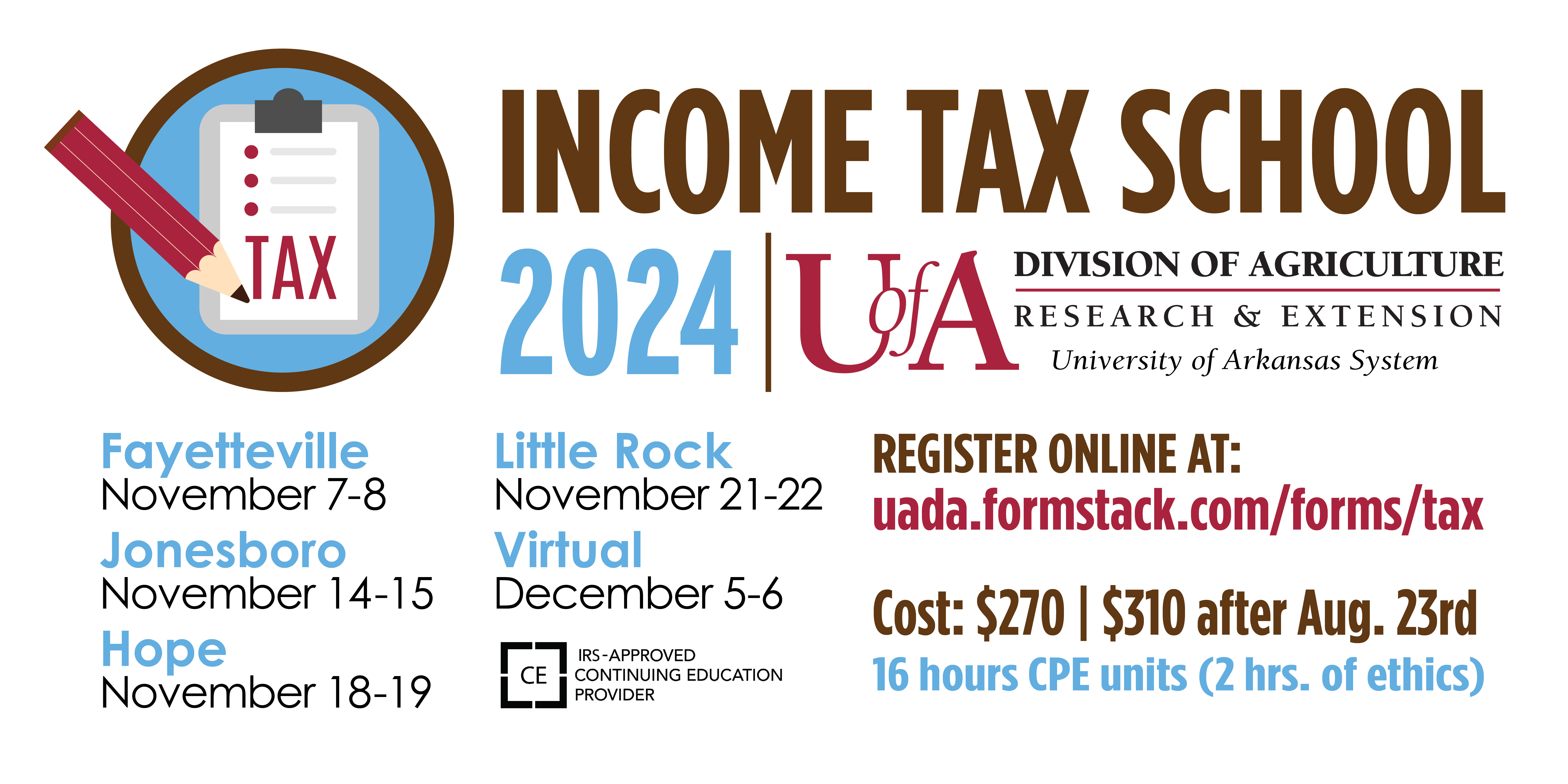 2024 Income tax School dates and locations