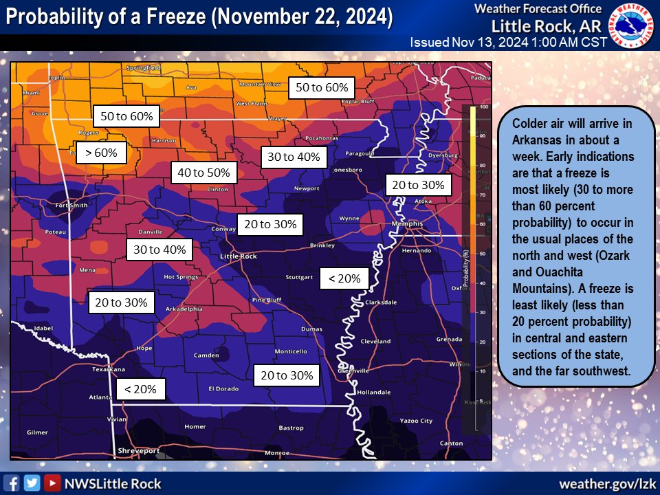 Map of forecast freeze temperatures