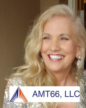 Headshot of owner April Christensen with AMT logo