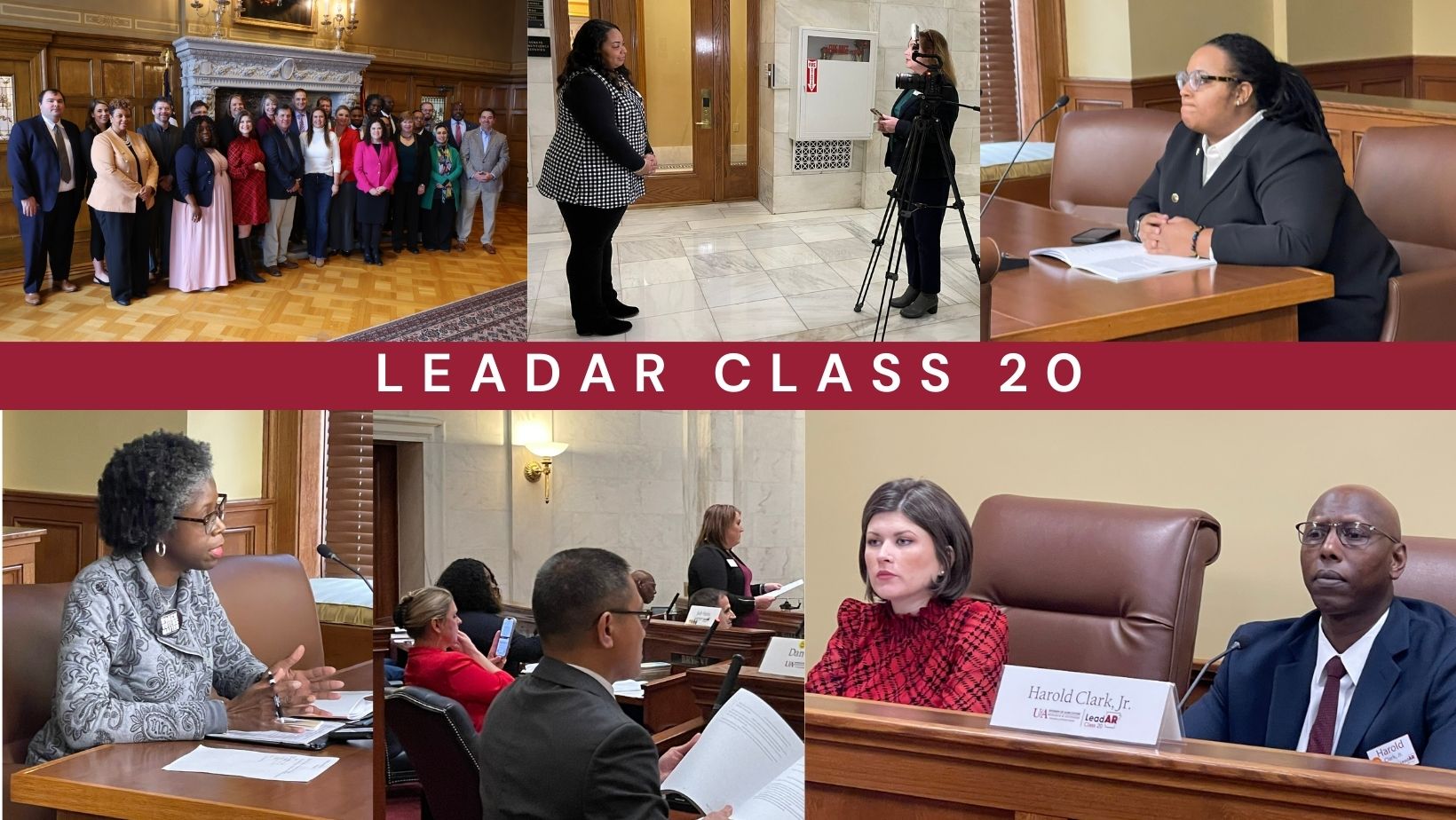 Photo collage of LeadAR Class 20 members at the Arkansas Capitol