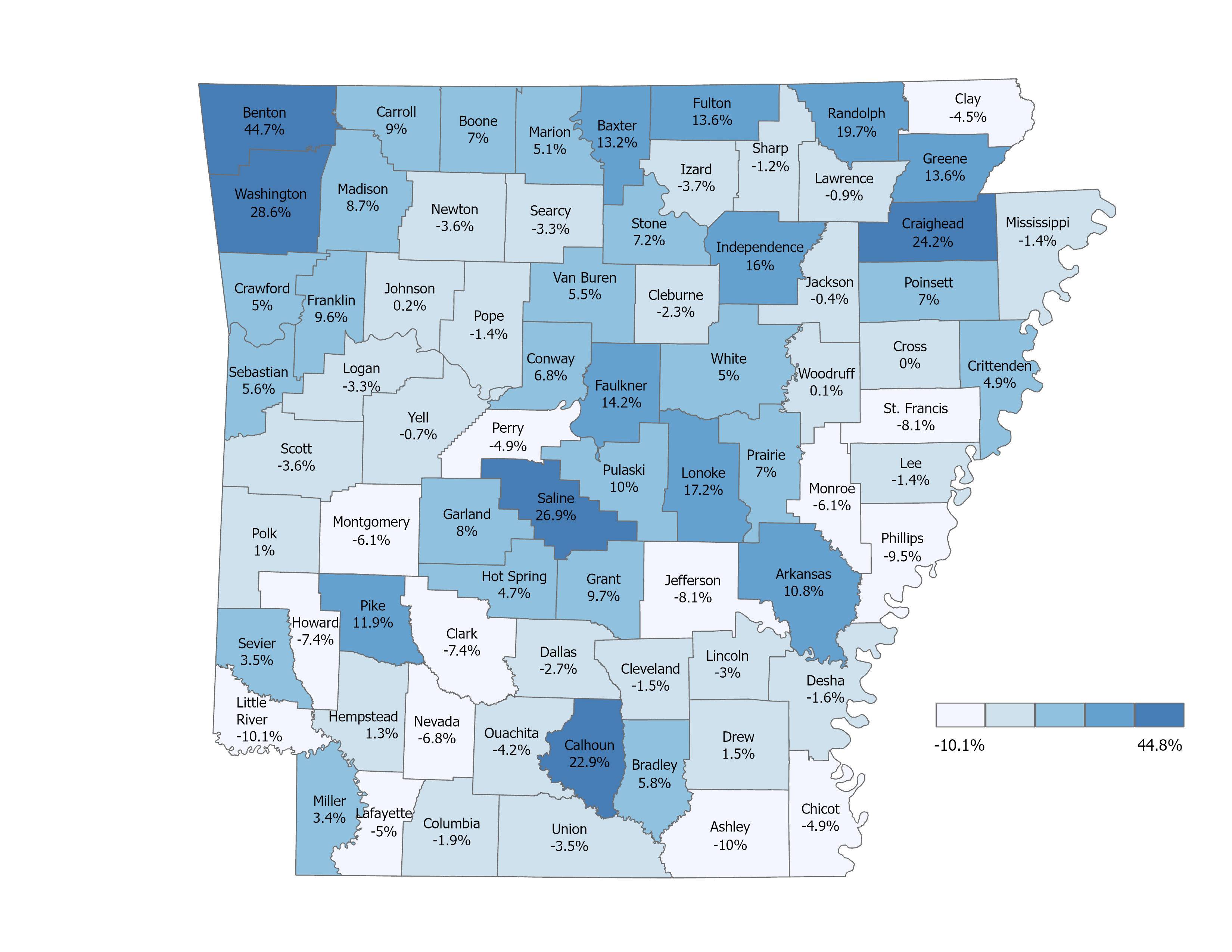 Percent Change in Employment Between 2013 and 2022
