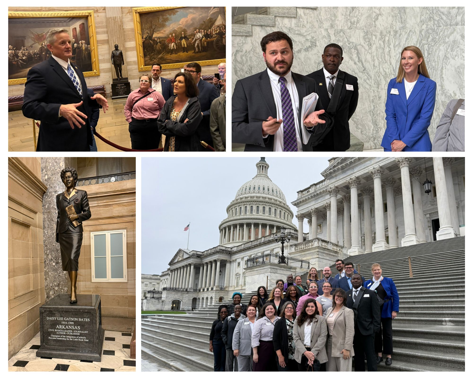 photo collage of LeadAR class at the U.S. Capitol, including the statue of Daisy Bates.