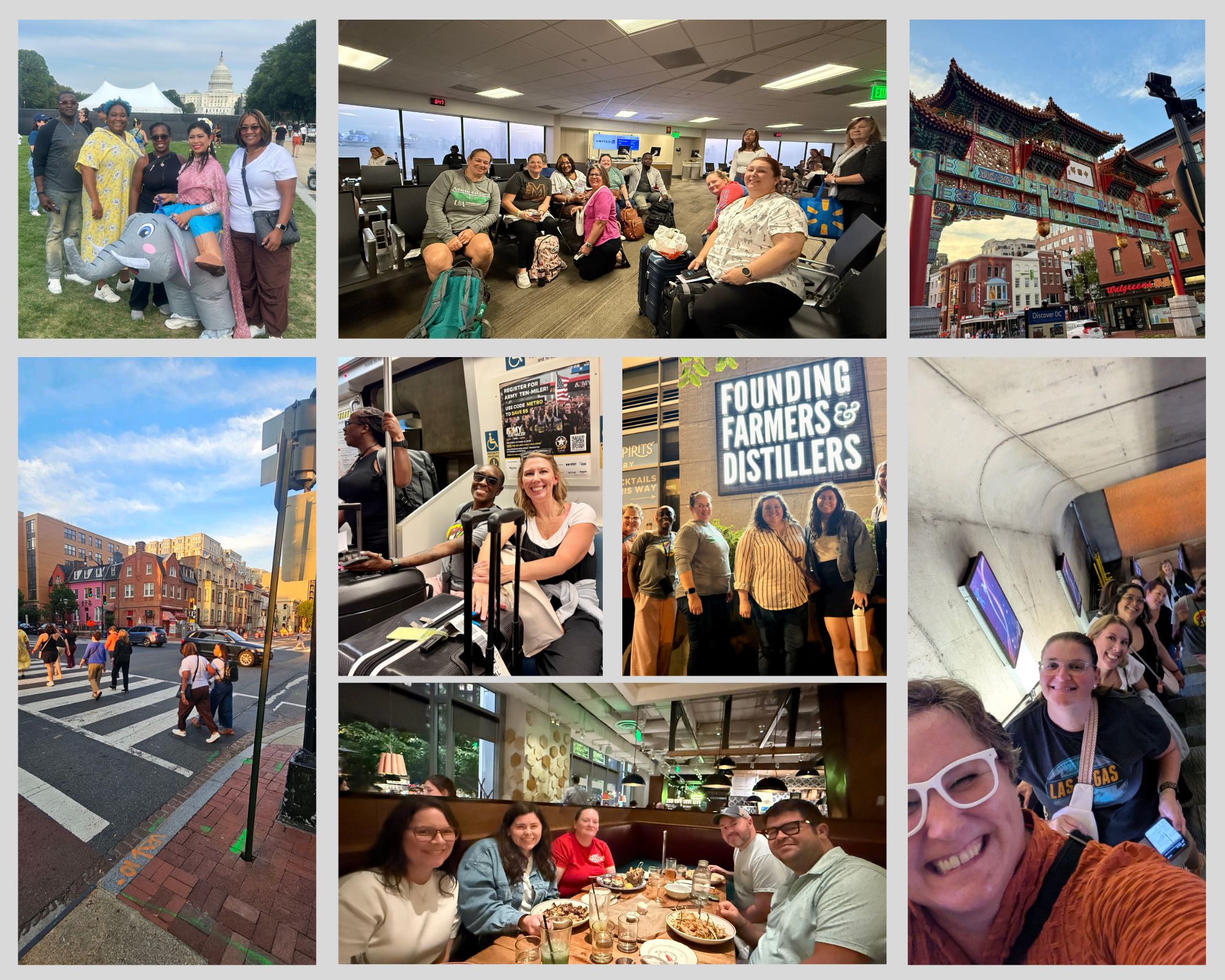 Photo collage of LeadAR members travel day to D.C.