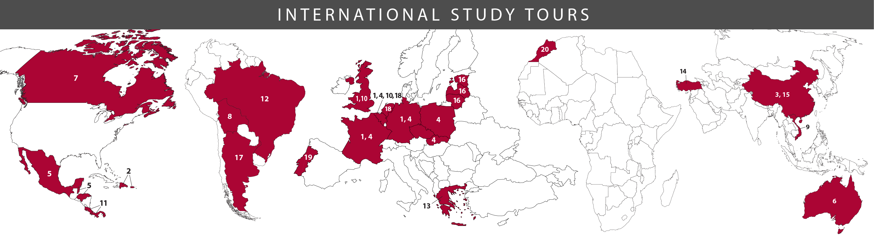 Global map of countries visited by LeadAR classes