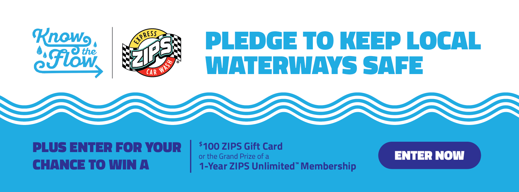 Banner that invites the reader to pledge to keep water clean and enter to win car wash campaign by following link to take a pledge