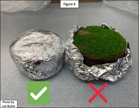 Correct sample shows complely wrapped in foil, incorrect is partially wrapped.