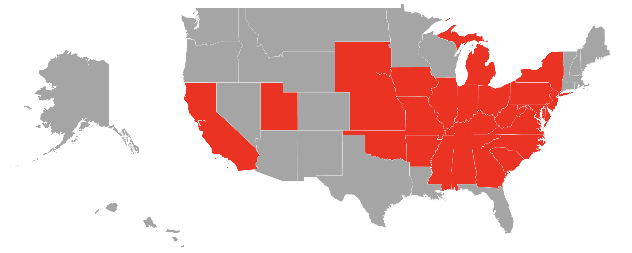 US map showing states with confirmed cases of ALT as of June 2026