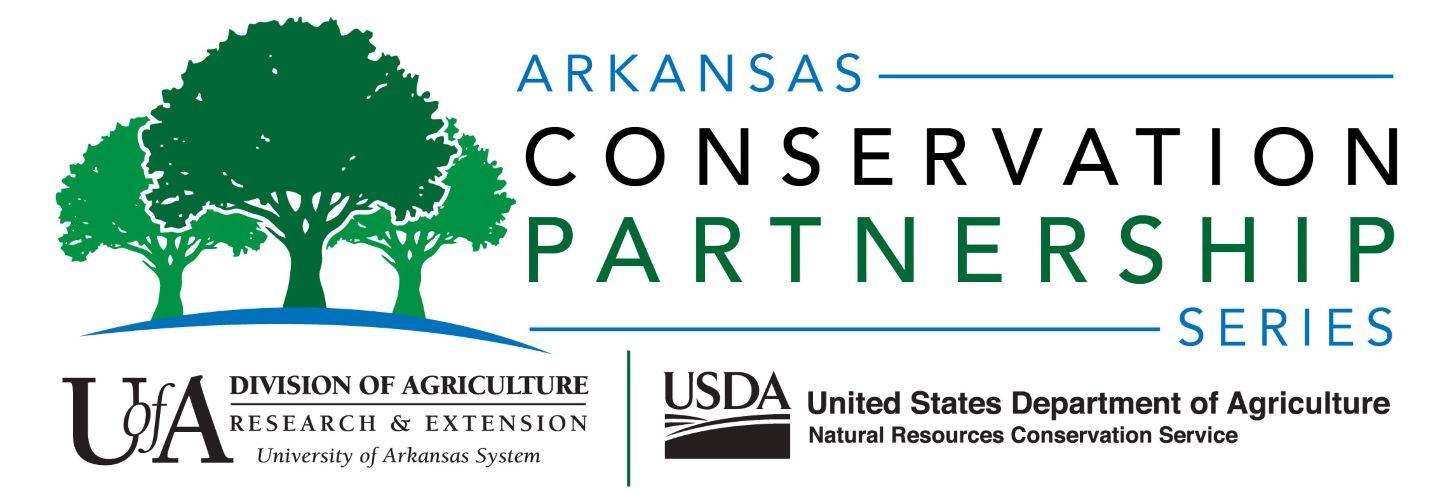 Arkansas Conservation Partnerships Series branding image: Three oak trees on a hill, below that the UADA and USDA NRCS logos