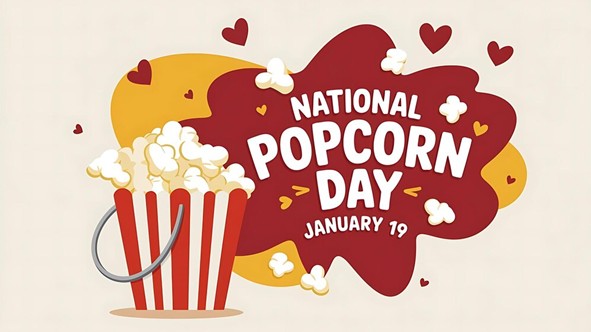 National Popcorn Day is January 19 with picture of popcorn