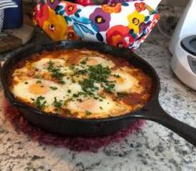 Shakshuka in cast iron skillet