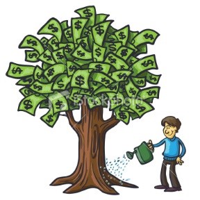 dollars growing on tree while being watered